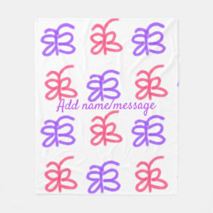 Purple pink butterfly doodle pattern add name text fleece blanket