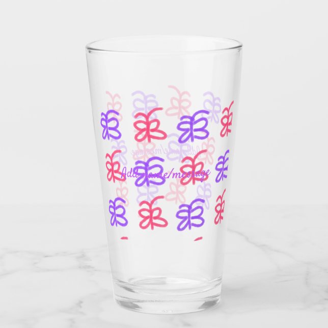Purple pink butterfly doodle pattern add name text glass (Front)