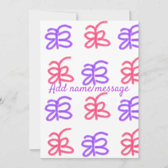 Purple pink butterfly doodle pattern add name text holiday card (Front)