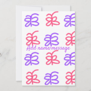 Purple pink butterfly doodle pattern add name text holiday card