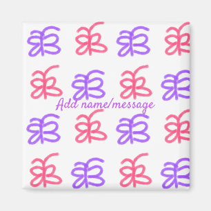 Purple pink butterfly doodle pattern add name text magnet