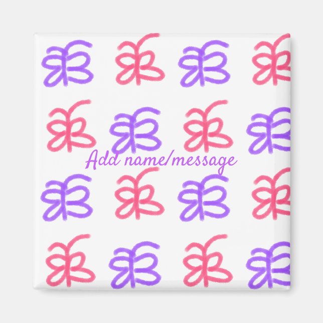 Purple pink butterfly doodle pattern add name text magnet (Front)