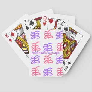Purple pink butterfly doodle pattern add name text playing cards
