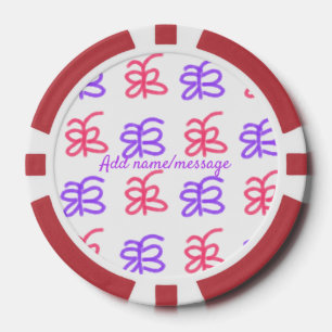 Purple pink butterfly doodle pattern add name text poker chips