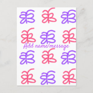Purple pink butterfly doodle pattern add name text postcard