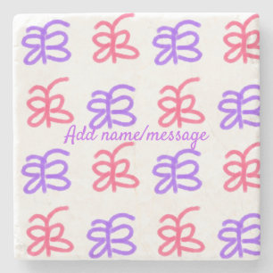 Purple pink butterfly doodle pattern add name text stone coaster