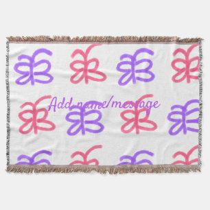 Purple pink butterfly doodle pattern add name text throw blanket