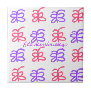 Purple pink butterfly doodle pattern add name text tile