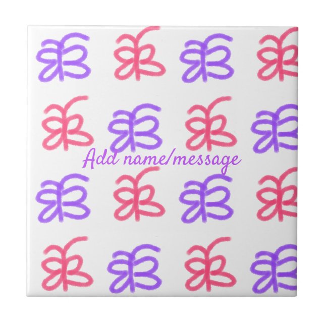Purple pink butterfly doodle pattern add name text tile (Front)