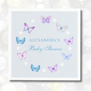 Purple Pink Butterfly Dusty Blue Baby Shower Napkin
