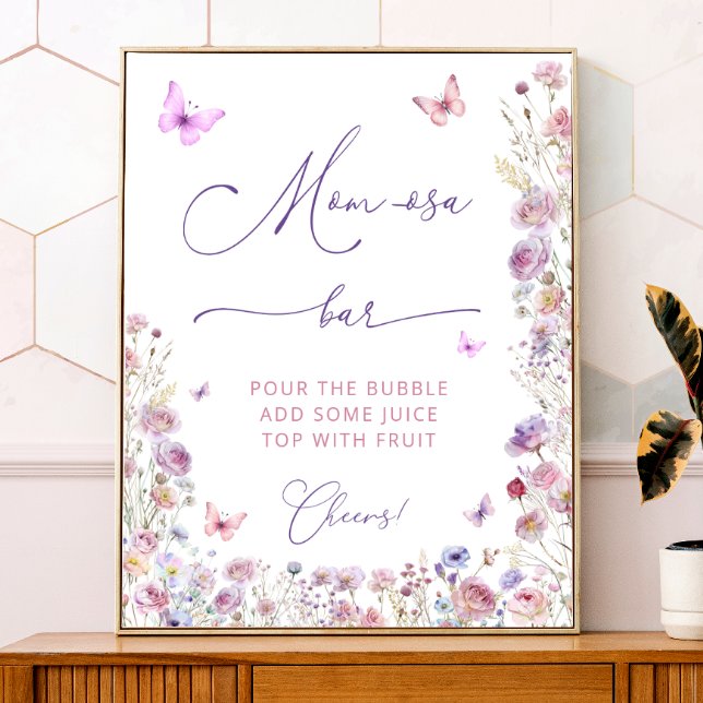 Purple Pink Butterfly Garden Mum-osa Bar Poster (Creator Uploaded)