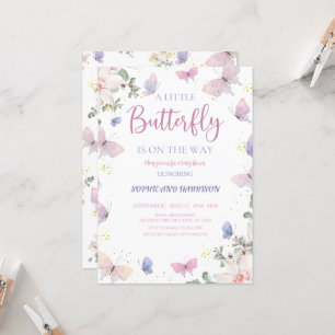 Purple Pink Butterfly Is On The Way Baby Shower Invitation