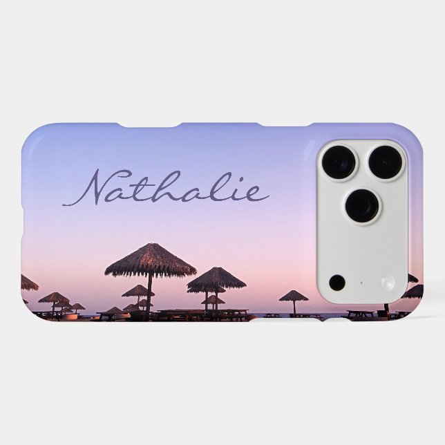 Purple Pink California Beach Sunset Custom Name (Back (Horizontal))