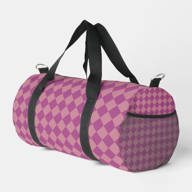 Purple Pink Checker Diamond Pattern Small Duffle Bag (Right Corner)
