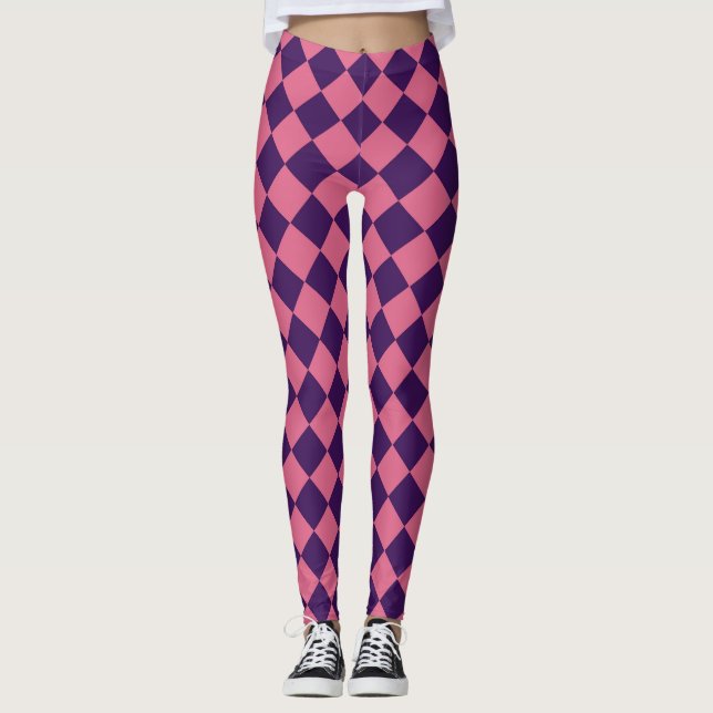 Purple Pink Chequered Diamond Pattern  Leggings (Front)