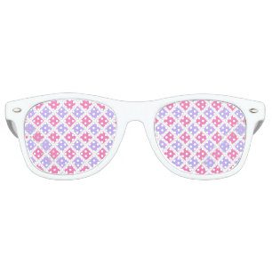 Purple Pink Chequered Diamond Pattern Retro Sunglasses