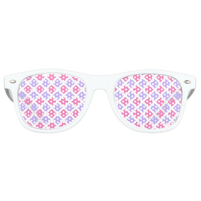 Purple Pink Chequered Diamond Pattern Retro Sunglasses (Front)