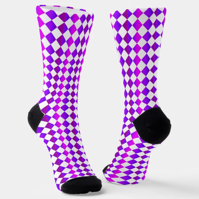 Purple Pink Chequered Diamond Pattern Socks (Angled)