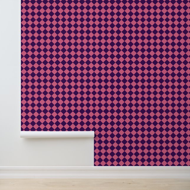 Purple Pink Chequered Diamond Pattern Wallpaper (Application)