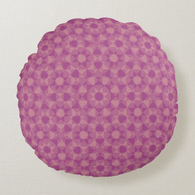 Purple Pink Chequered Diamond Plaid Pattern Round Cushion (Front)