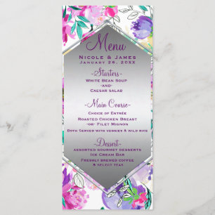 Purple Pink Colourful Modern Floral Wedding Menu