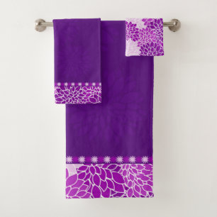 Purple Pink Dahlias Bath Towel Set