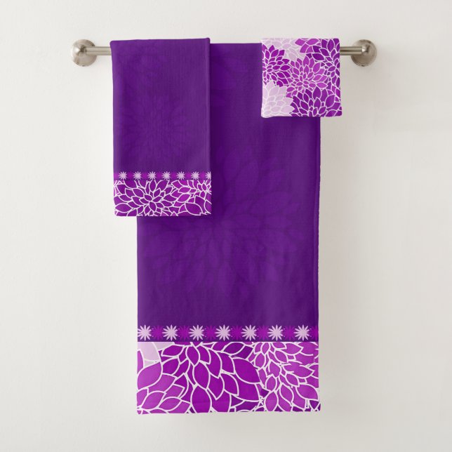 Purple Pink Dahlias Bath Towel Set (Insitu)