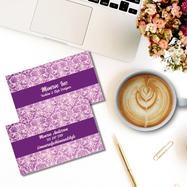 Purple Pink Damask Business Card (Creator Uploaded)