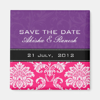 Purple Pink Damask Save the Date Magnet