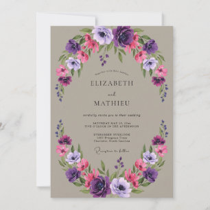 Purple Pink Delicate Bloom Wedding Invitation