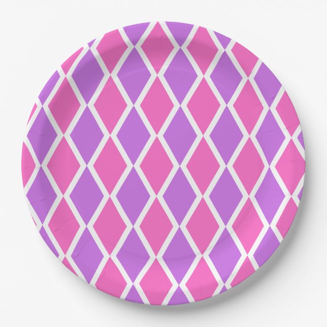Purple Pink diamond Pattern Paper Plate (Front)