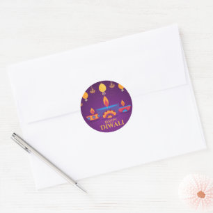 Purple pink Diwali light illustration  Classic Round Sticker