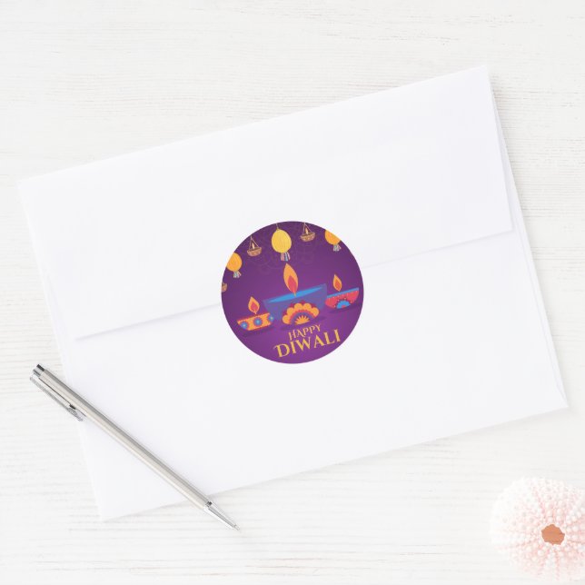 Purple pink Diwali light illustration  Classic Round Sticker (Envelope)
