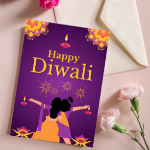 Purple pink Diwali light illustration  Postcard