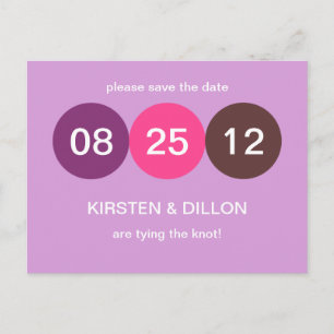 Purple pink dot wedding announcement save the date postcard