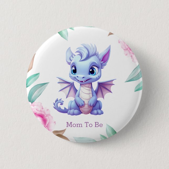 Purple Pink Dragon Girl Baby Shower Mum To Be 6 Cm Round Badge (Front)