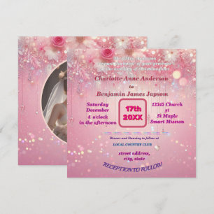 Purple Pink Dripping Faux Glitter floral Invitation