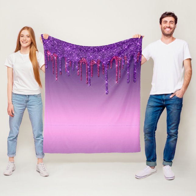 Purple & Pink Dripping Glitter Fleece Blanket (In Situ)