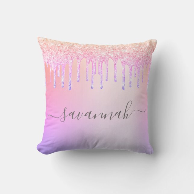 Purple pink drips monogram cushion (Front)