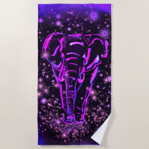 Purple Pink Elephant Beach Towel In Starry Night
