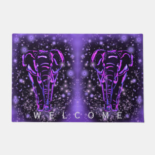 Purple Pink Elephants At Starry Night - Welcome Doormat