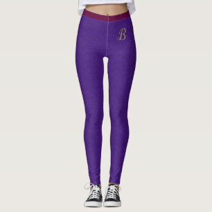 Purple Pink Fashion Linen Texture Custom Monogram Leggings