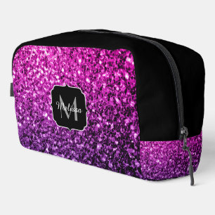 Purple pink faux glitter sparkles black Monogram Dopp Kit