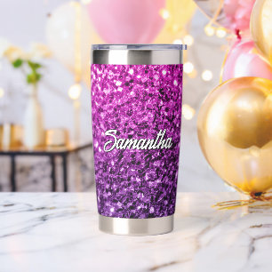 Purple pink faux glitter sparkles Custom name Insulated Tumbler