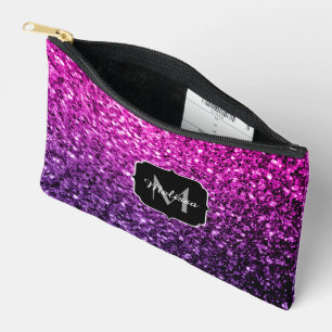 Purple pink faux glitter sparkles Monogram Accessory Pouch