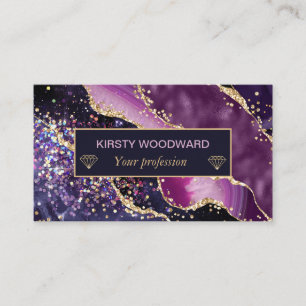Purple & Pink & Faux Gold Glitter Agate Business Card