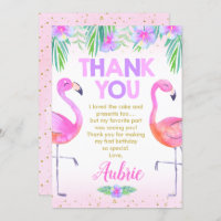 Purple Pink Flamingo Birthday Thank You Card