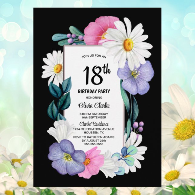 Purple Pink Floral 18th Birthday Invitation (Creator Uploaded)