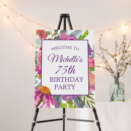 Purple Pink Floral 75th Birthday Welcome
