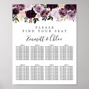 Purple Pink Floral 8-Table Wedding Seating Chart